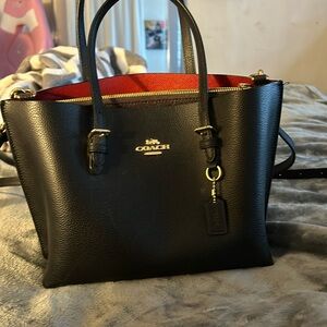 Coach tote crossbody bag with red interior